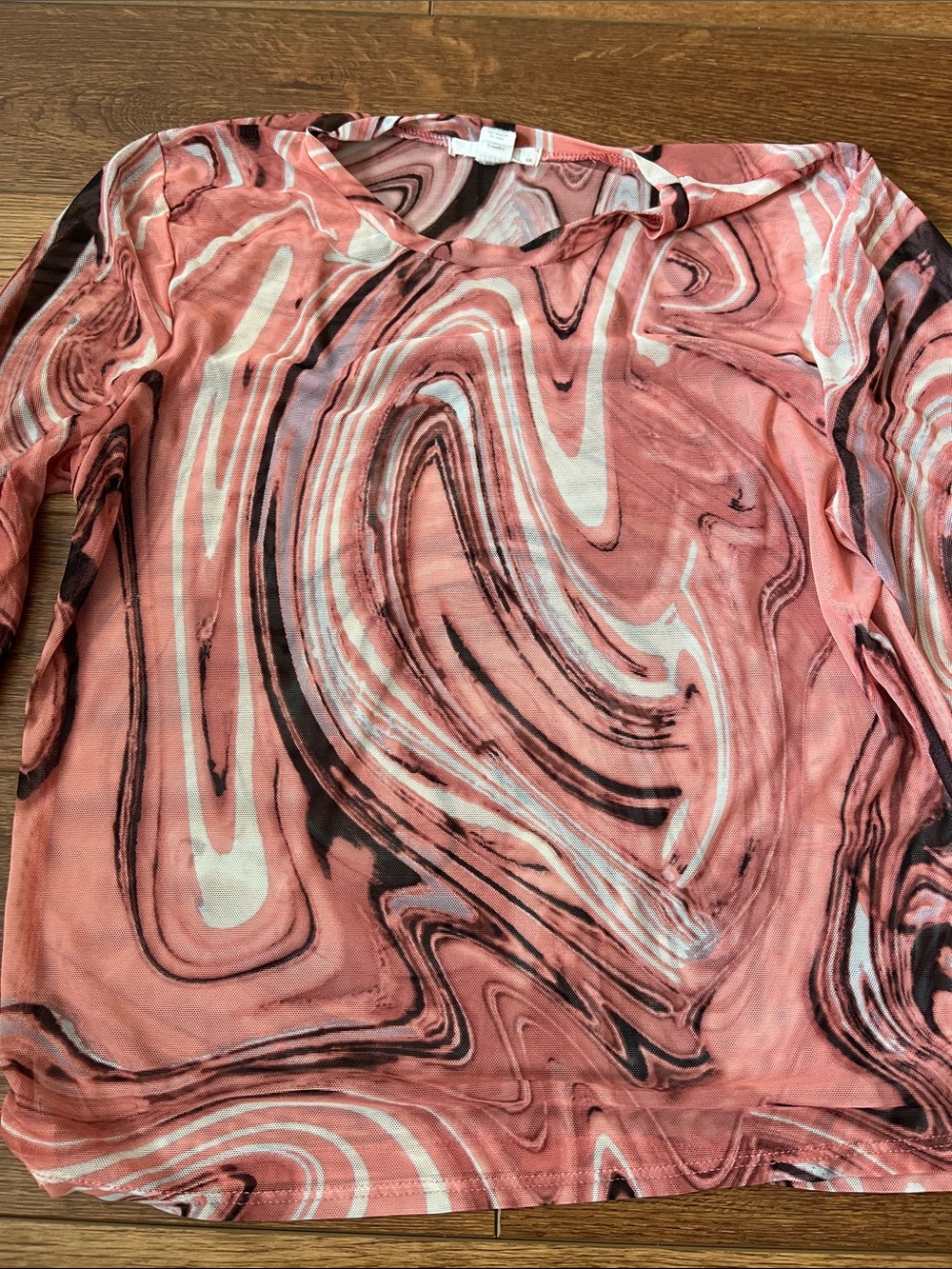 Full Tilt Coral Swirl Mesh Long-Sleeve Top